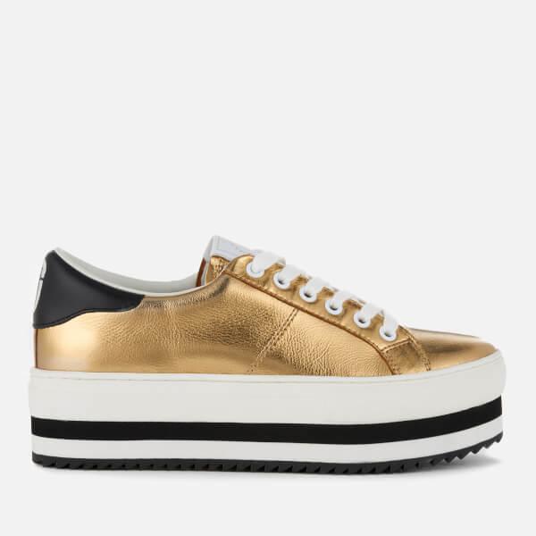 Grand Leather Platform Trainers in Gold 