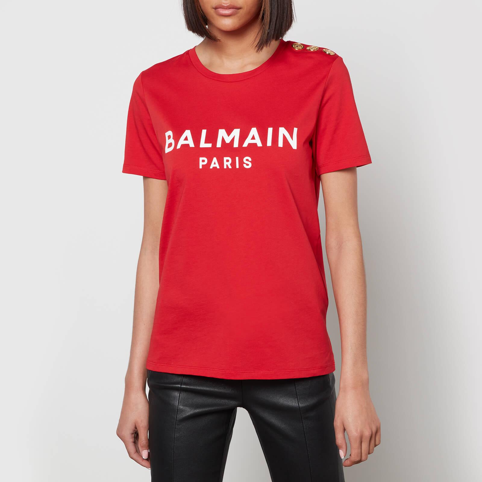 Balmain Short Sleeve 3 Button Printed T-shirt in Red | Lyst