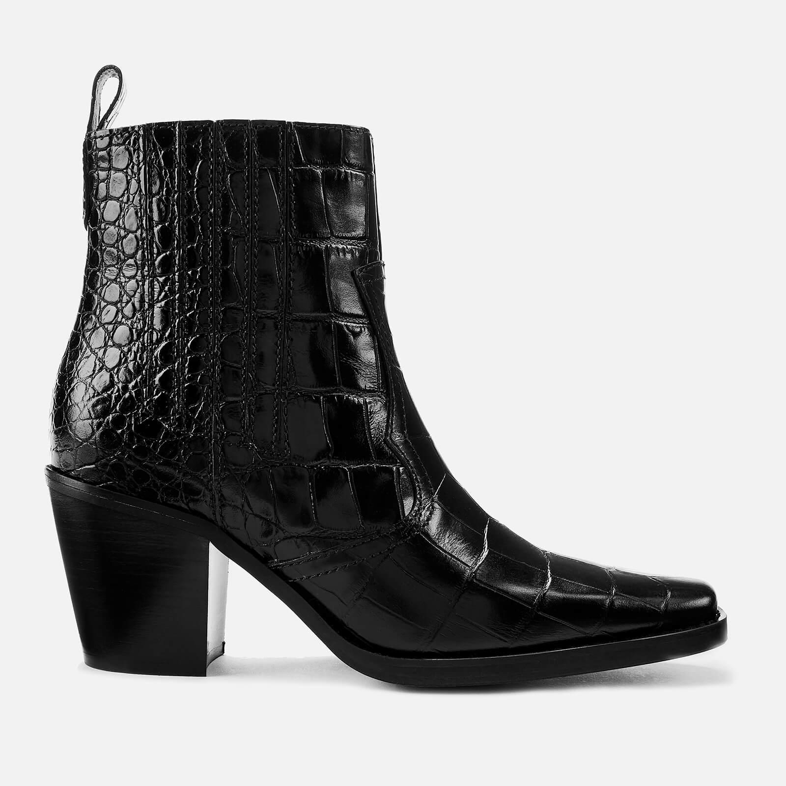 Ganni Leather Western Boots in Black - Lyst