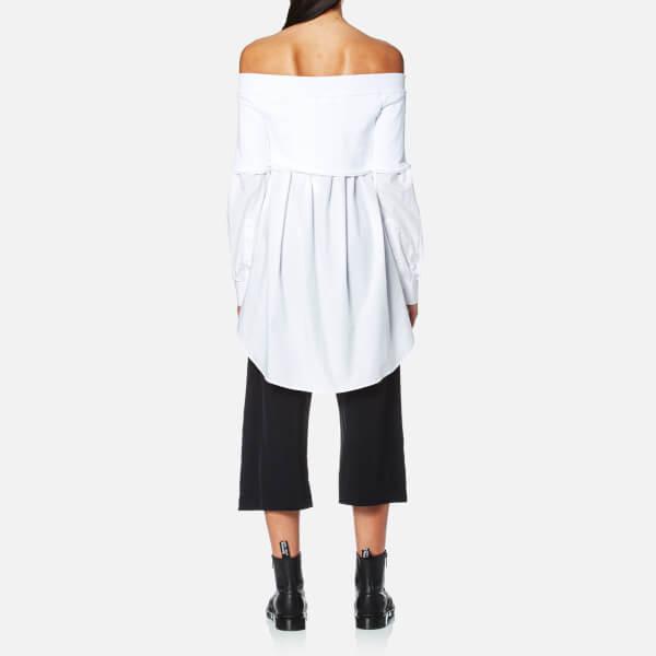 white off the shoulder button down