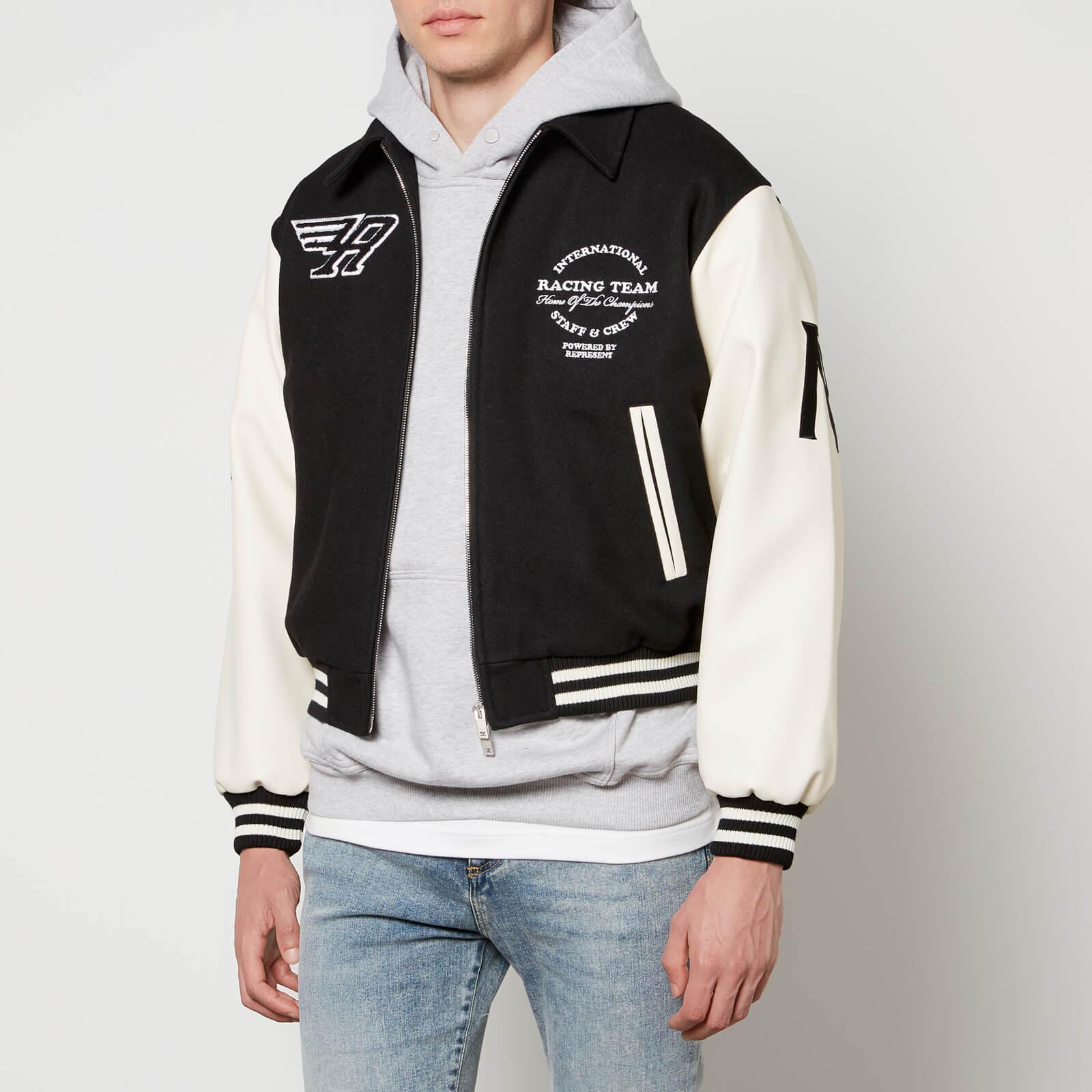 Wool Mix Varsity Jacket with Leather Sleeves in Black College Wear