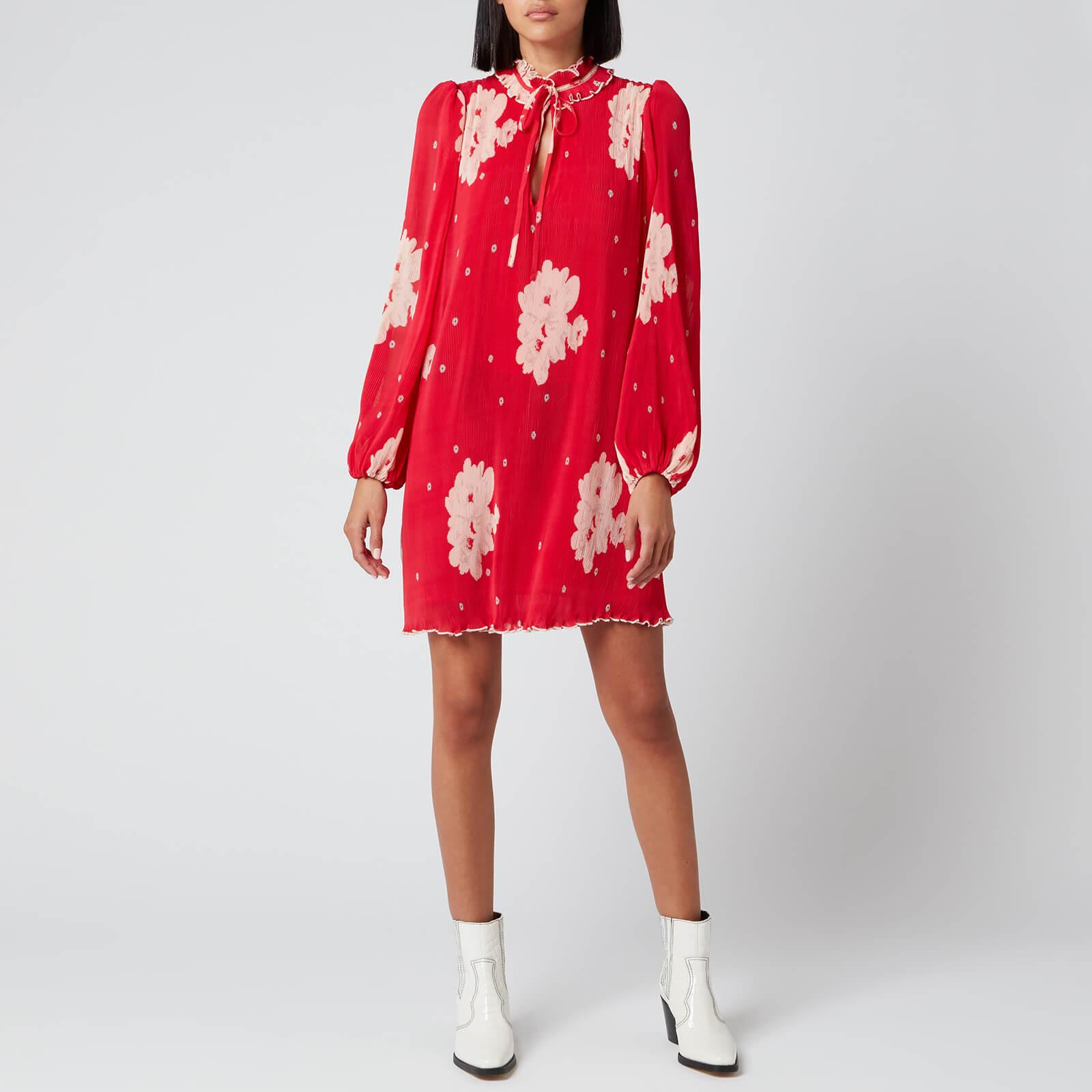 Prestige Transparant Omgeving Ganni Floral Pleat Georgette Mini Dress in Red | Lyst