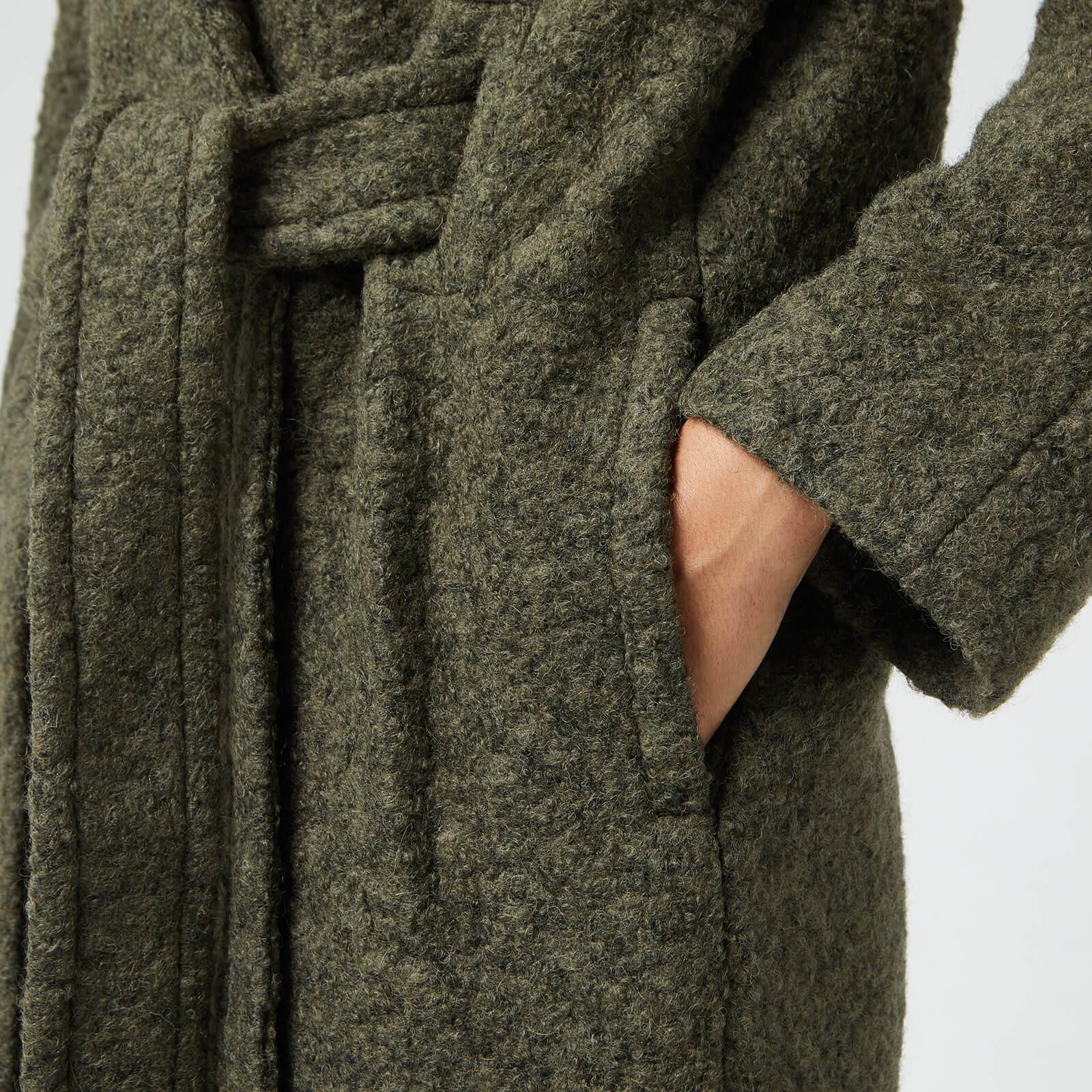 Ganni Boucle Wool Belted Coat in Green - Lyst
