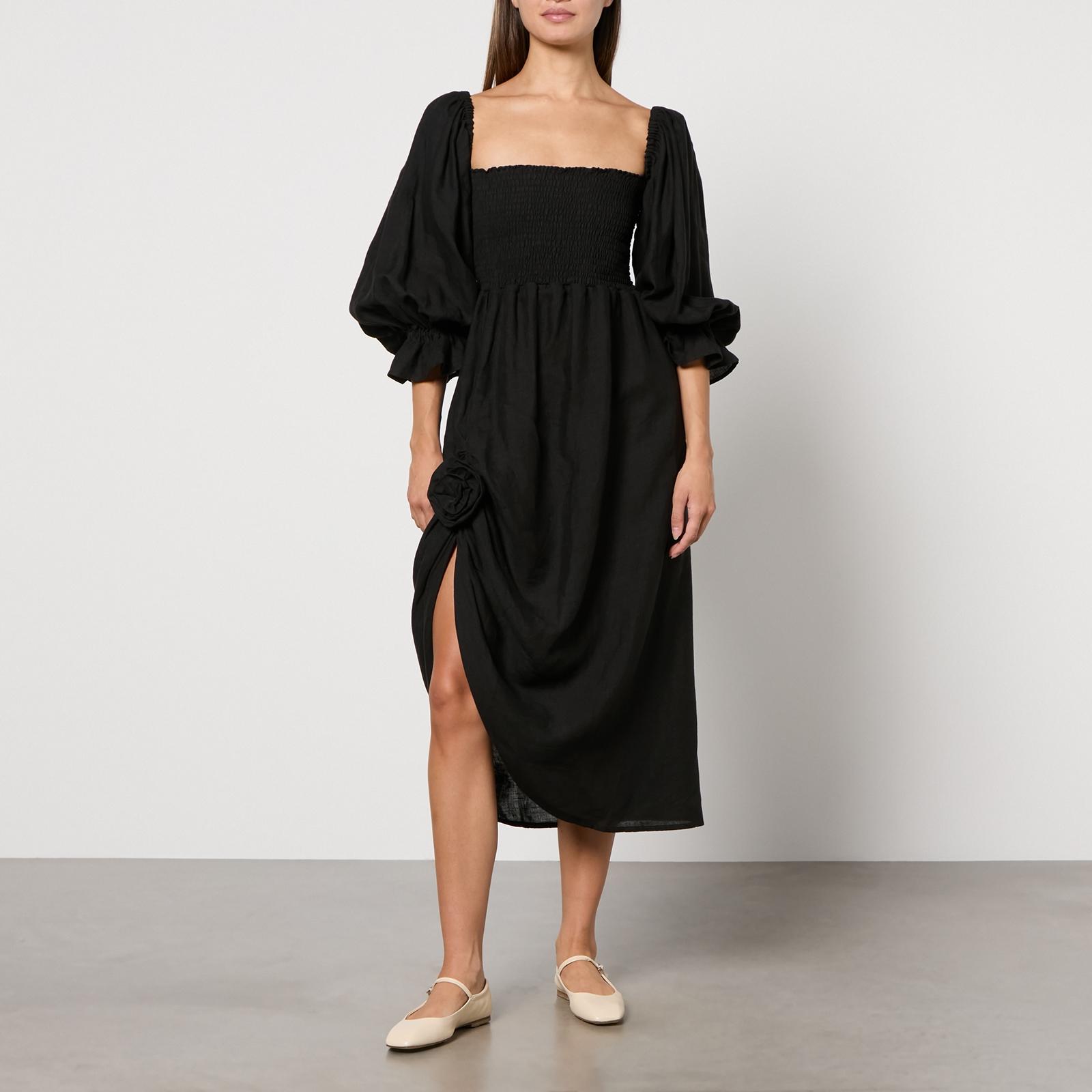 Sleeper Atlanta Rosette Linen Dress in Black | Lyst