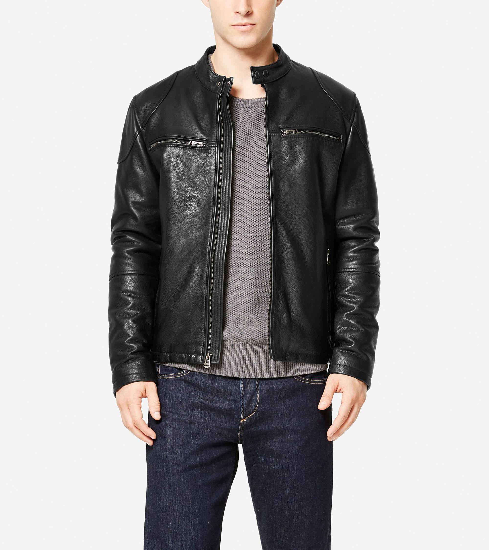 Lyst Cole Haan Spanish Grainy Leather Moto Jacket in