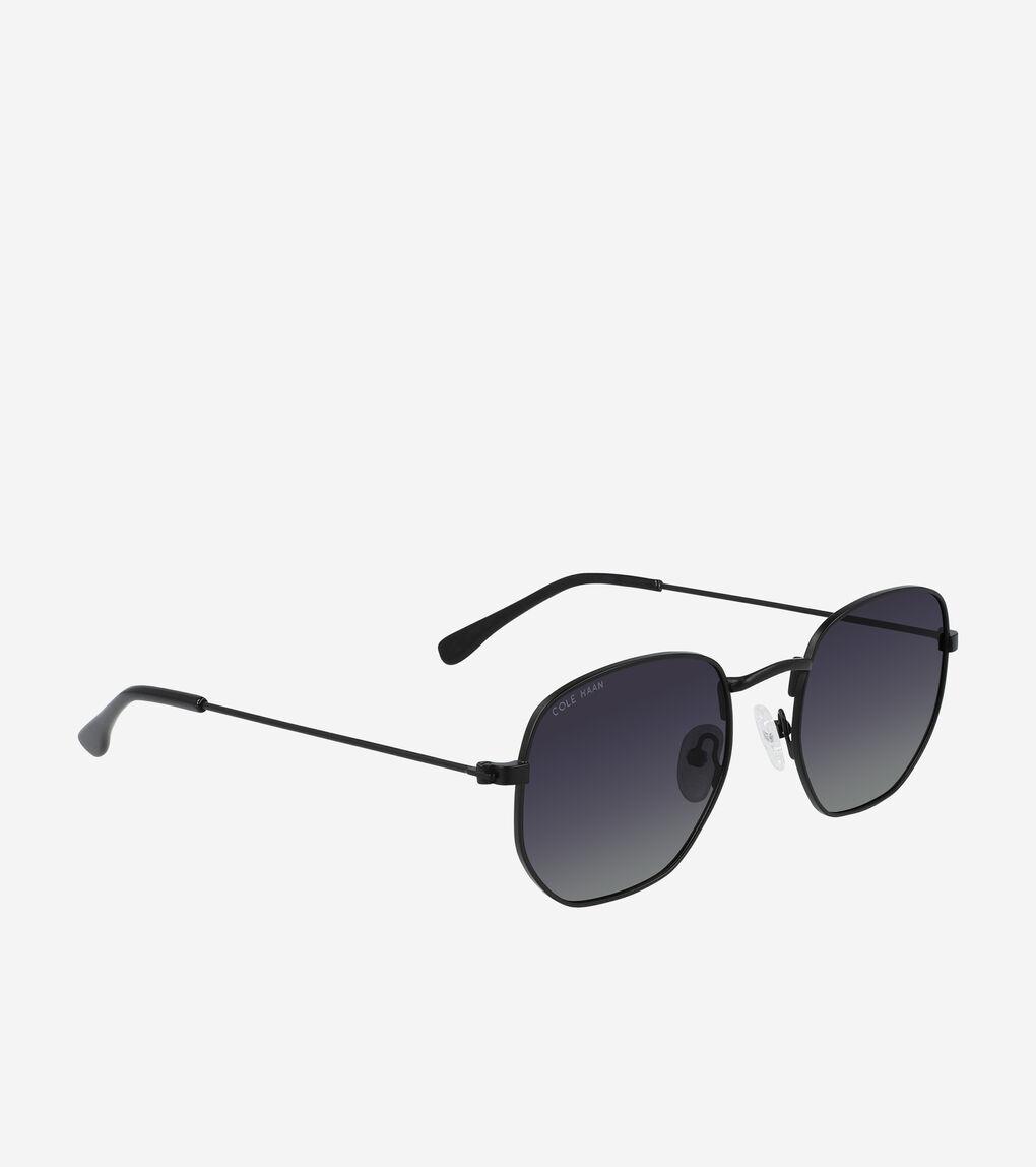 Cole Haan Satin Rounded Hexagon Sunglasses in Black for Men | Lyst