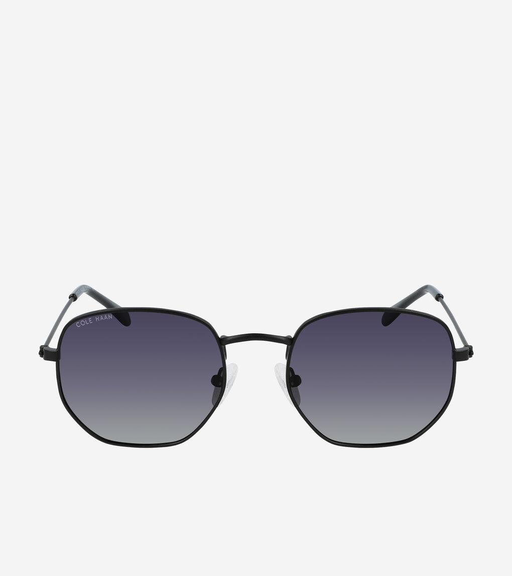 Cole Haan Satin Rounded Hexagon Sunglasses in Black for Men | Lyst