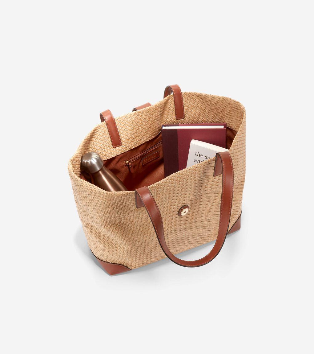 COLE HAAN コールハーン かごバッグ Montecito Straw Tote Women's Montecito Medium Straw Tote Bag in Beige Or Khaki