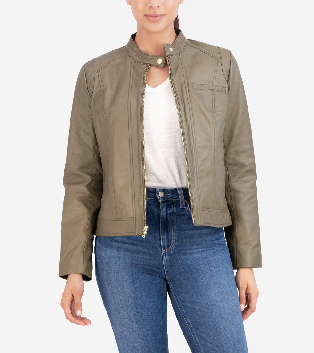 Cole Haan Women s Lambskin Leather Jacket in Natural Lyst