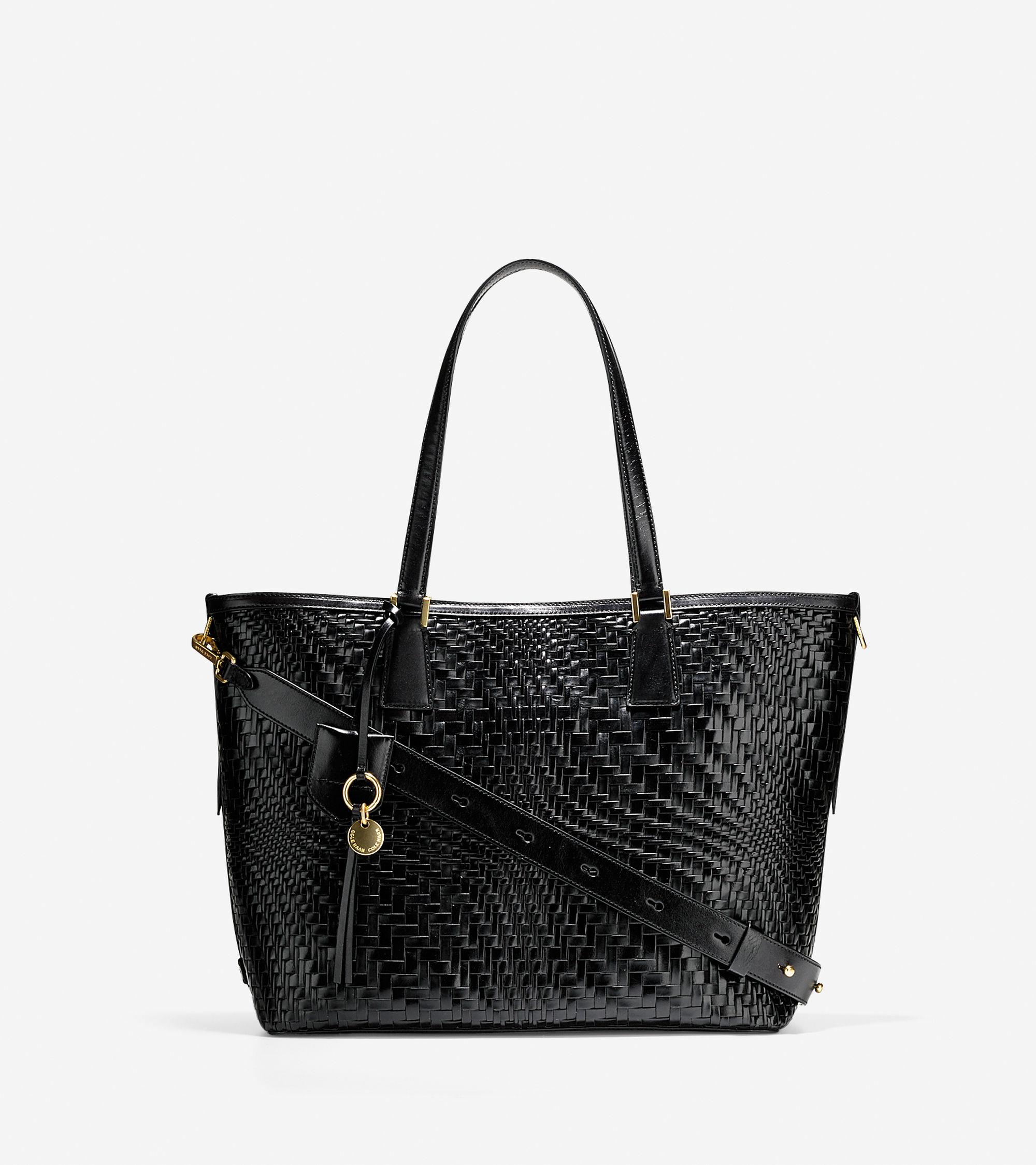 lyst cole haan genevieve weave tote in black lyst cole haan genevieve weave tote in black