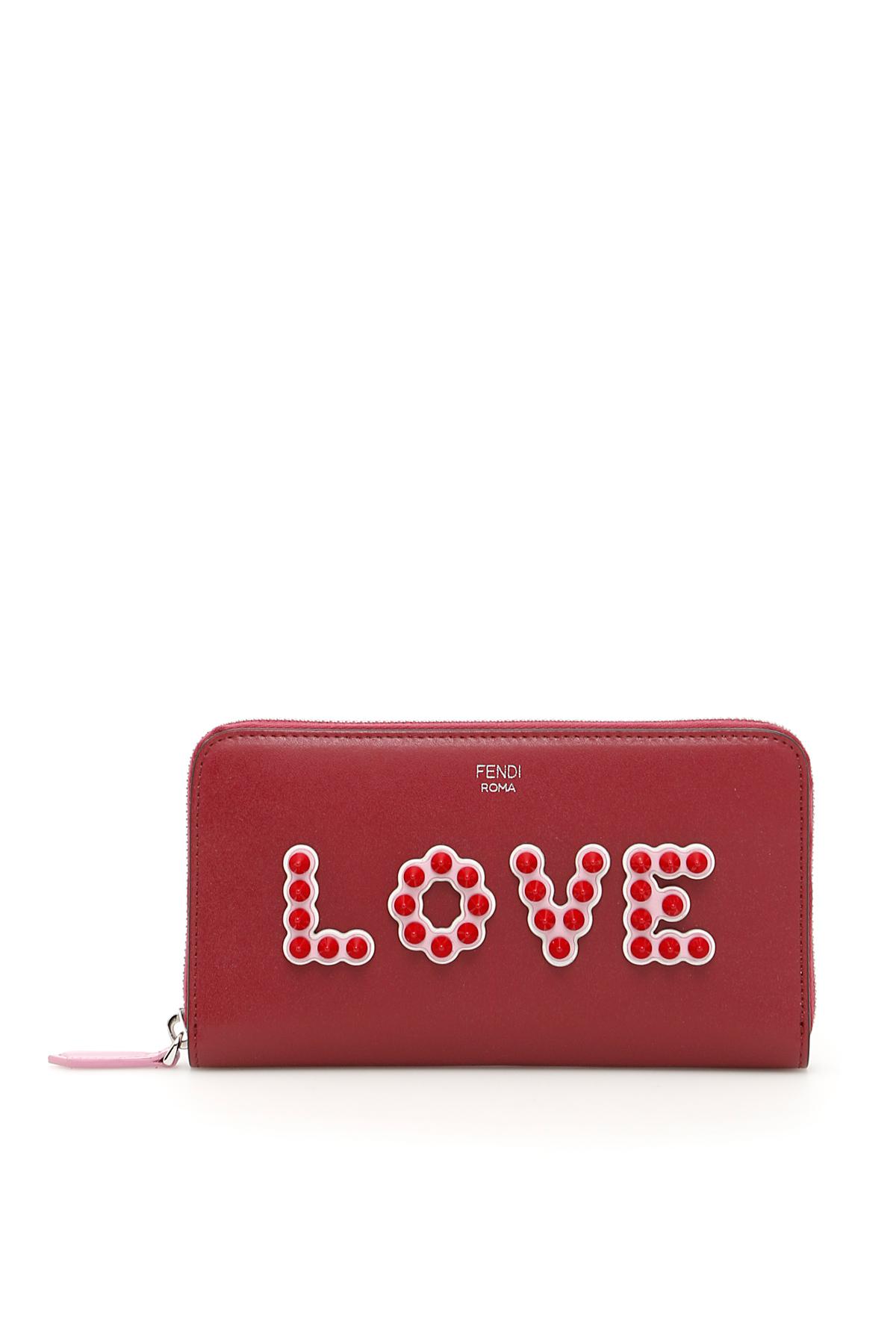 Fendi Leather Zip-around Love Wallet in Red | Lyst