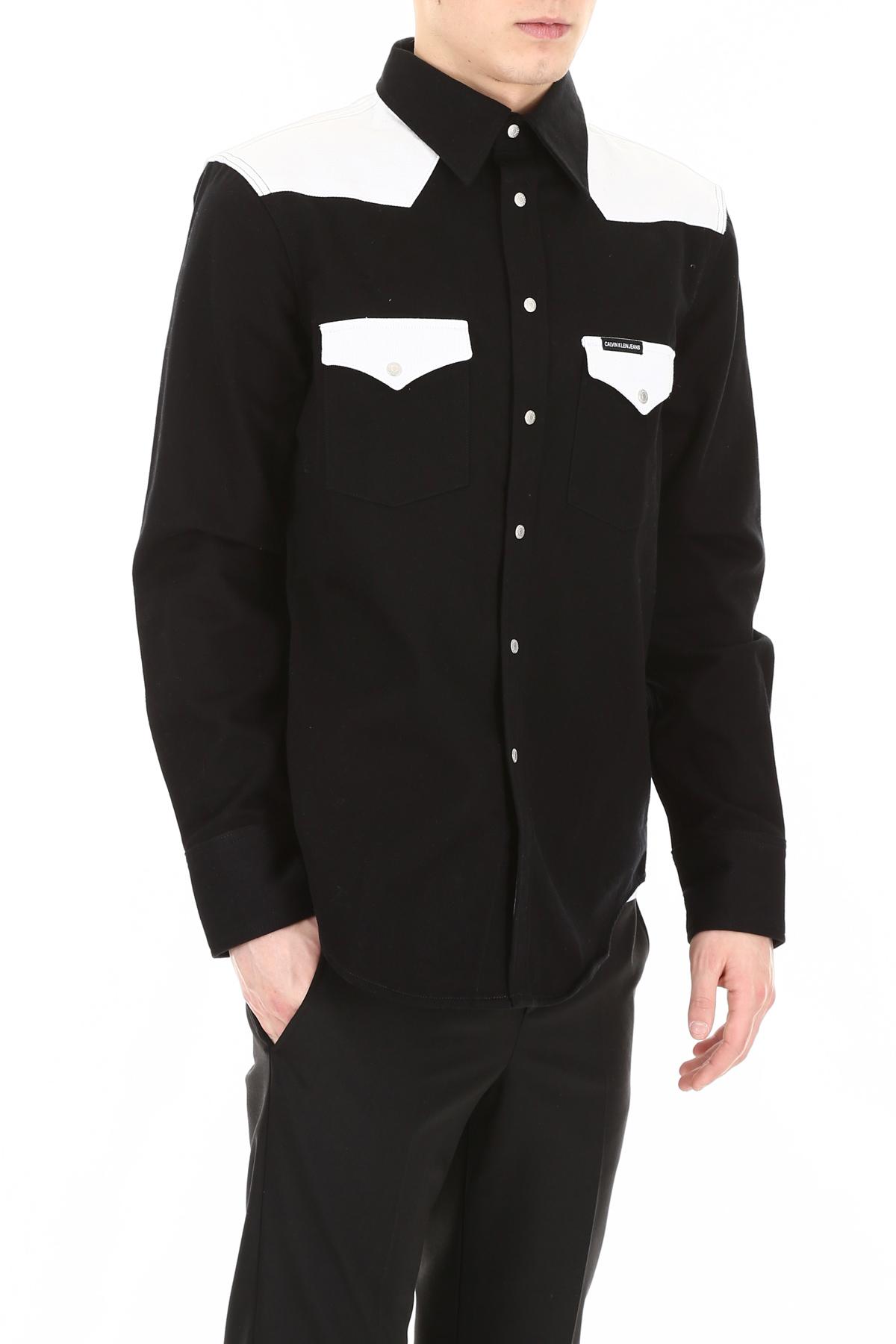 Calvin Klein Color Block Western Shirt in Black for Men | Lyst