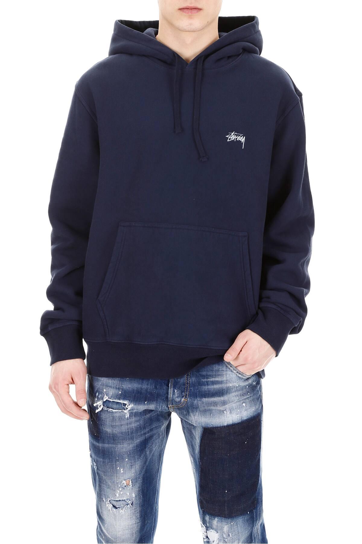 Stussy Cotton Logo Hoodie in Navy (Blue) for Men Lyst
