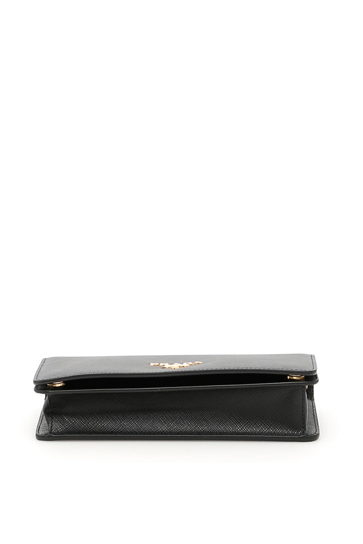 Prada Tessuto Leather Flap Wallet on Chain Black