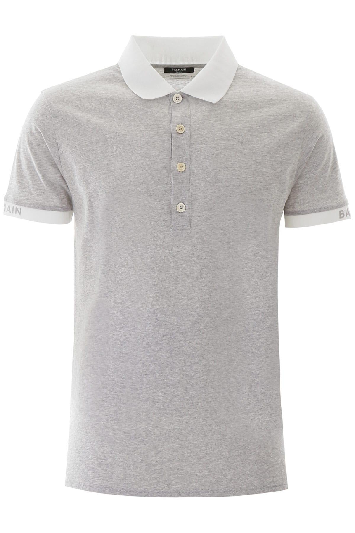 Balmain Cotton Ribbed Polo Shirt in Grey (Gray) for Men - Lyst