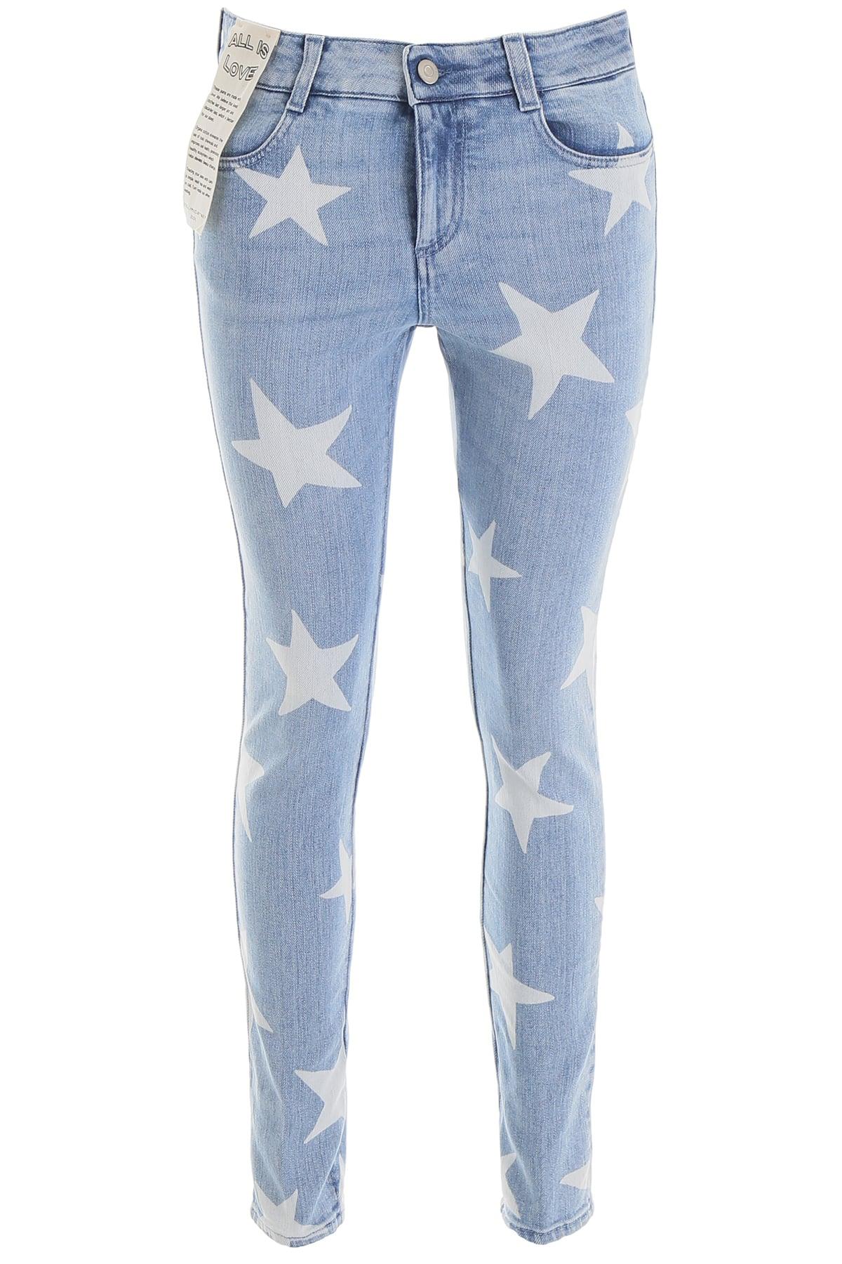 Stella Mccartney Denim Star Print Jeans In Light Bluewhite Blue Lyst