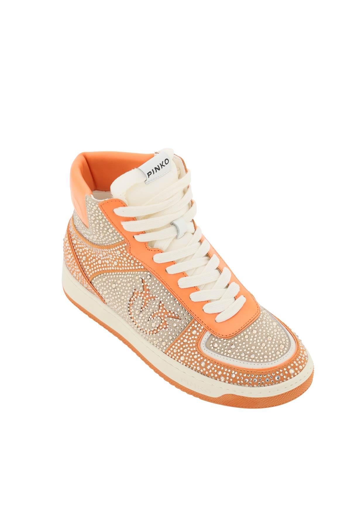 Pinko Full Strass Leather High Basket Sneakers in Beige,Orange (Orange) |  Lyst