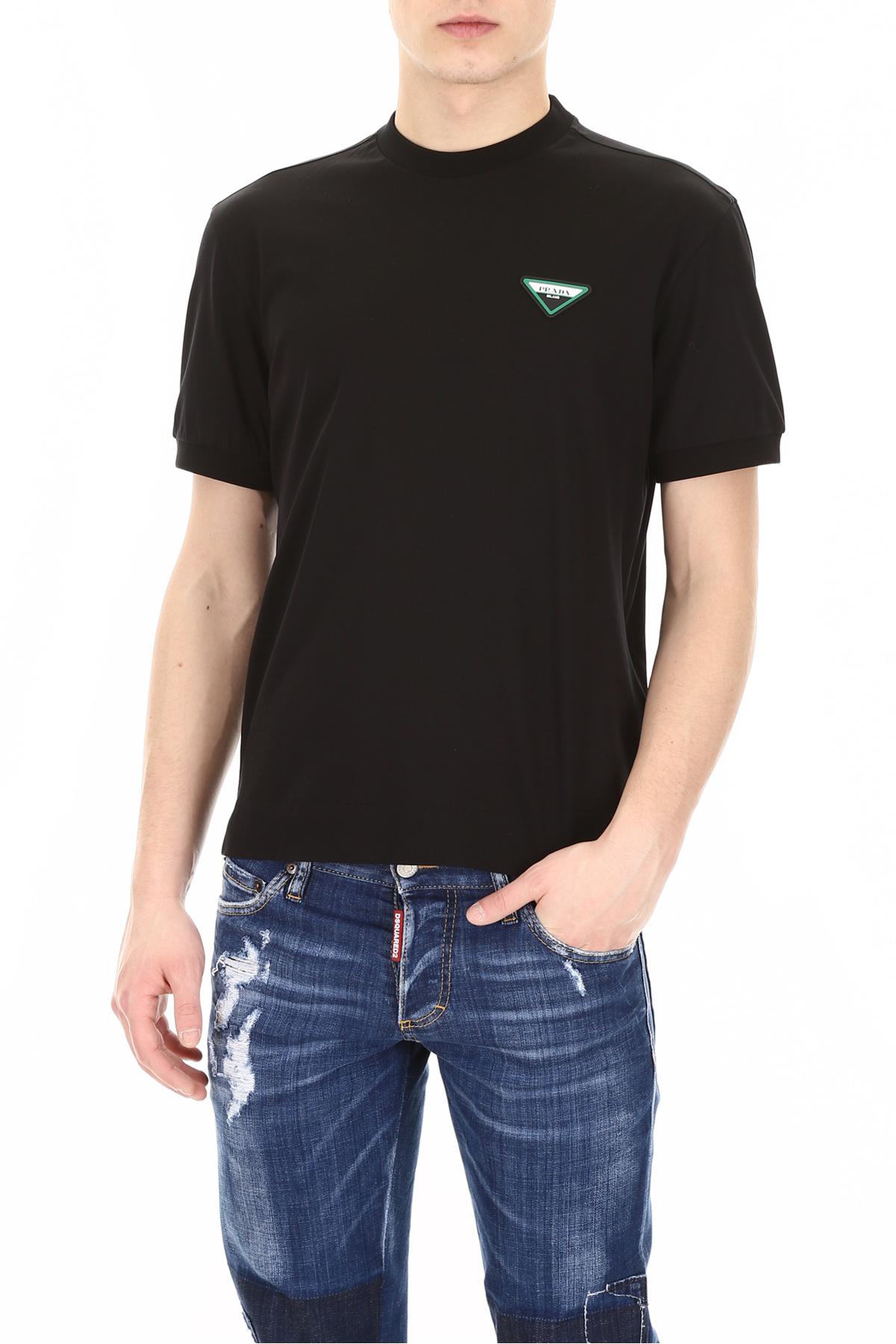 Prada Logo Triangle Cotton T-shirt in Nero (Black) for Men - Lyst