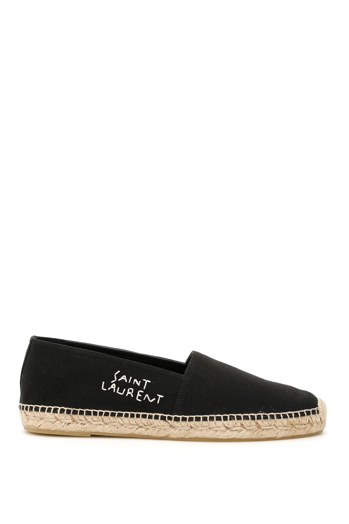 Saint Laurent Leather Canvas Espadrilles With Embroidered Logo in Black
