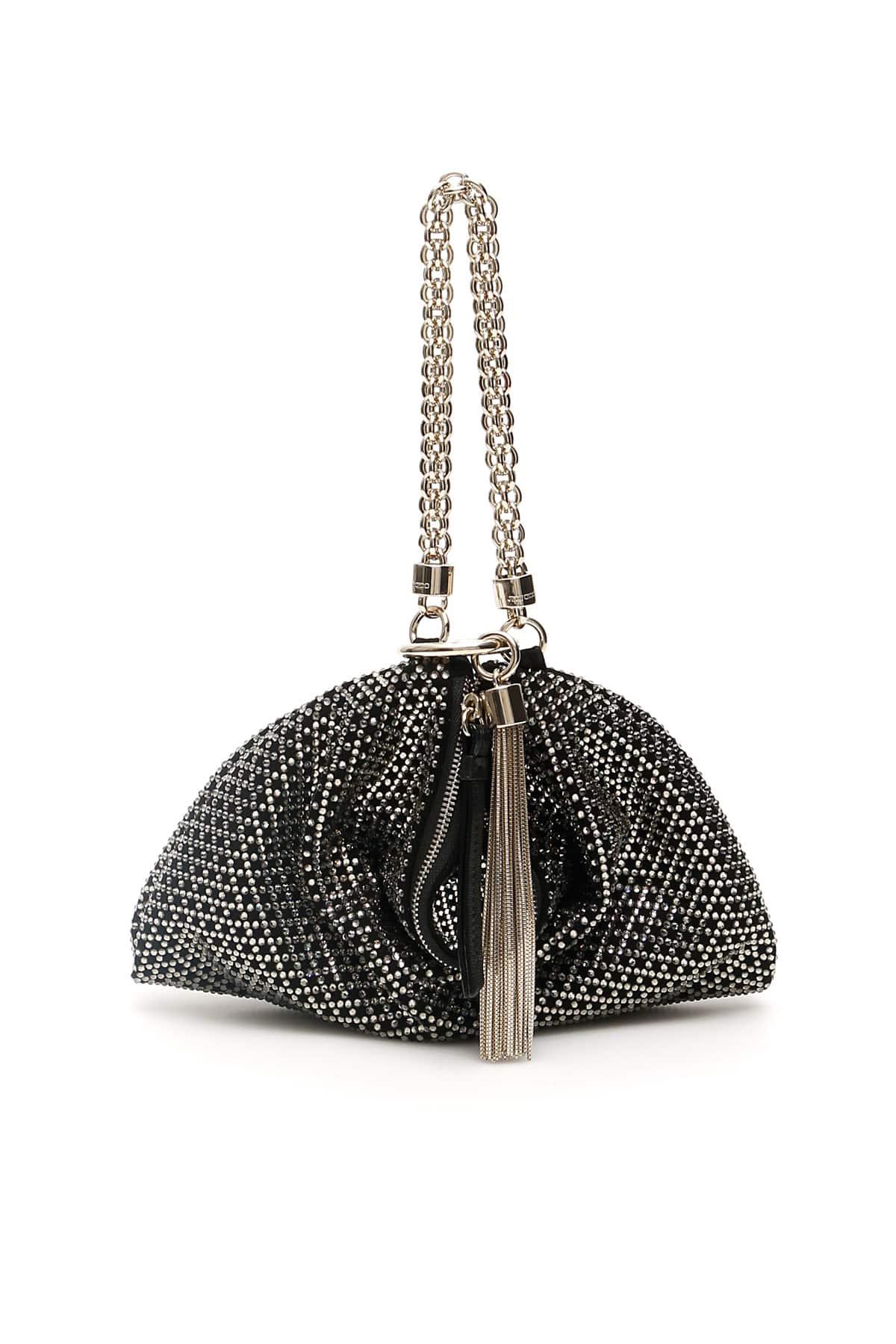 Jimmy Choo Suede Callie Diamond Crystal Chain Evening Clutch in Black
