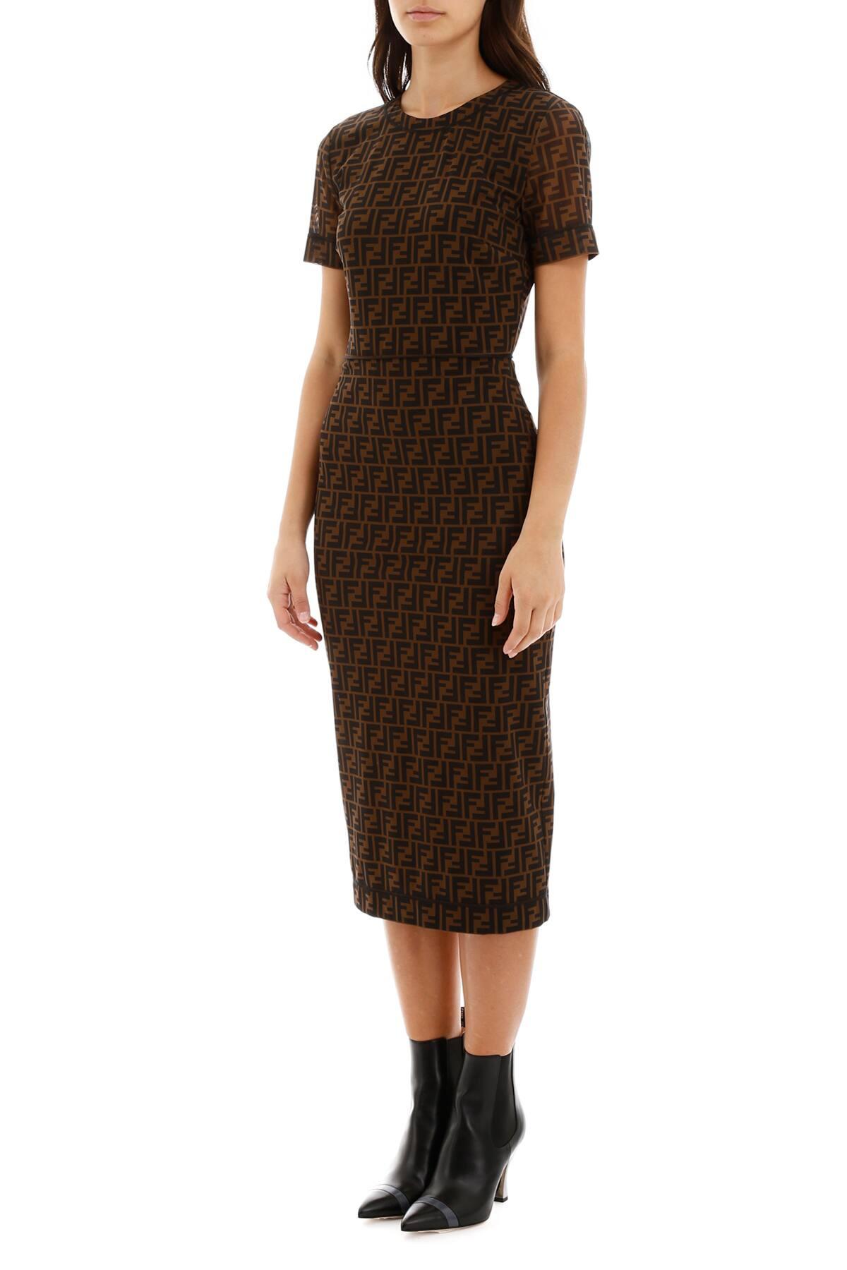 Fendi Ff Print Dress in Brown,Black 