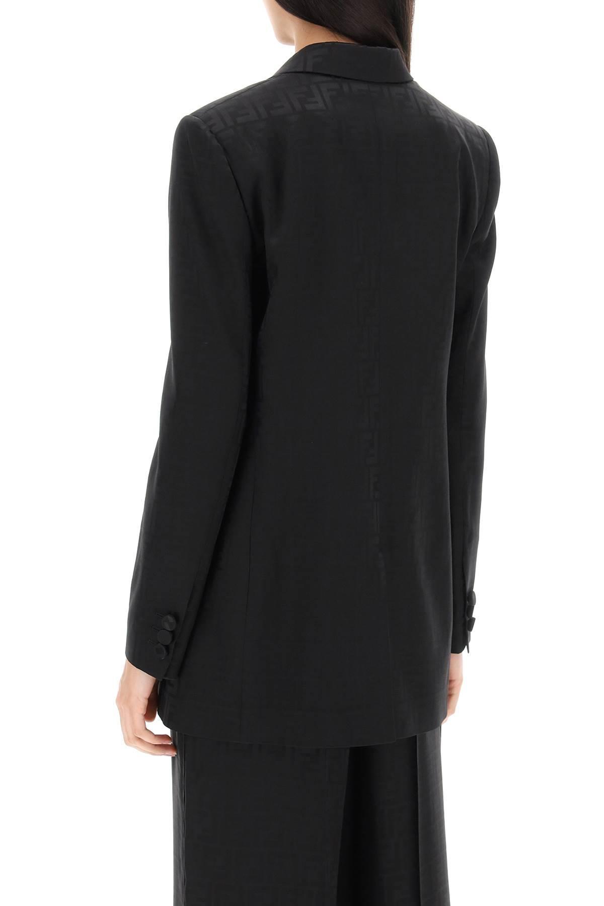 Fendi Double-breasted Blazer In Silk Satin With Monogram Motif in Black |  Lyst