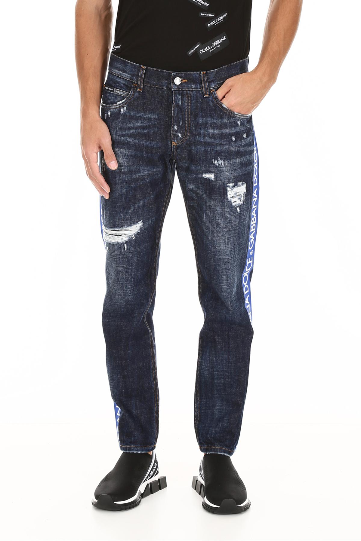 Dolce & Gabbana Denim Jeans With Side Logo Bands in Blue for Men - Lyst