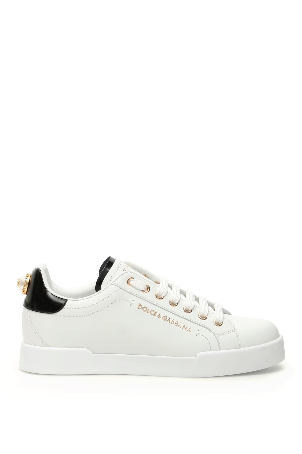Dolce & Gabbana Portofino Leather Sneakers Dg Pearl in White,Black ...