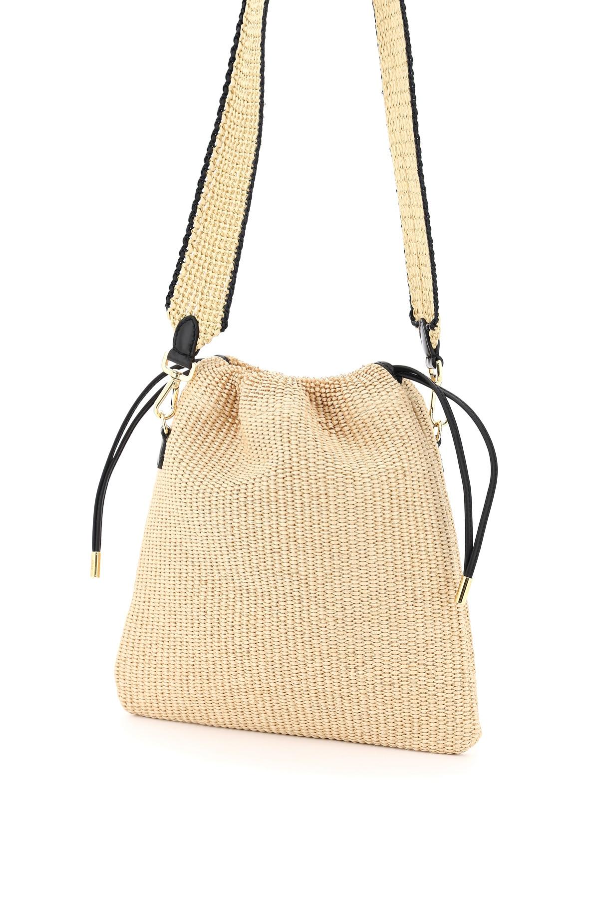 Fendi Ff Mini Raffia & Leather Camera Bag in Natural