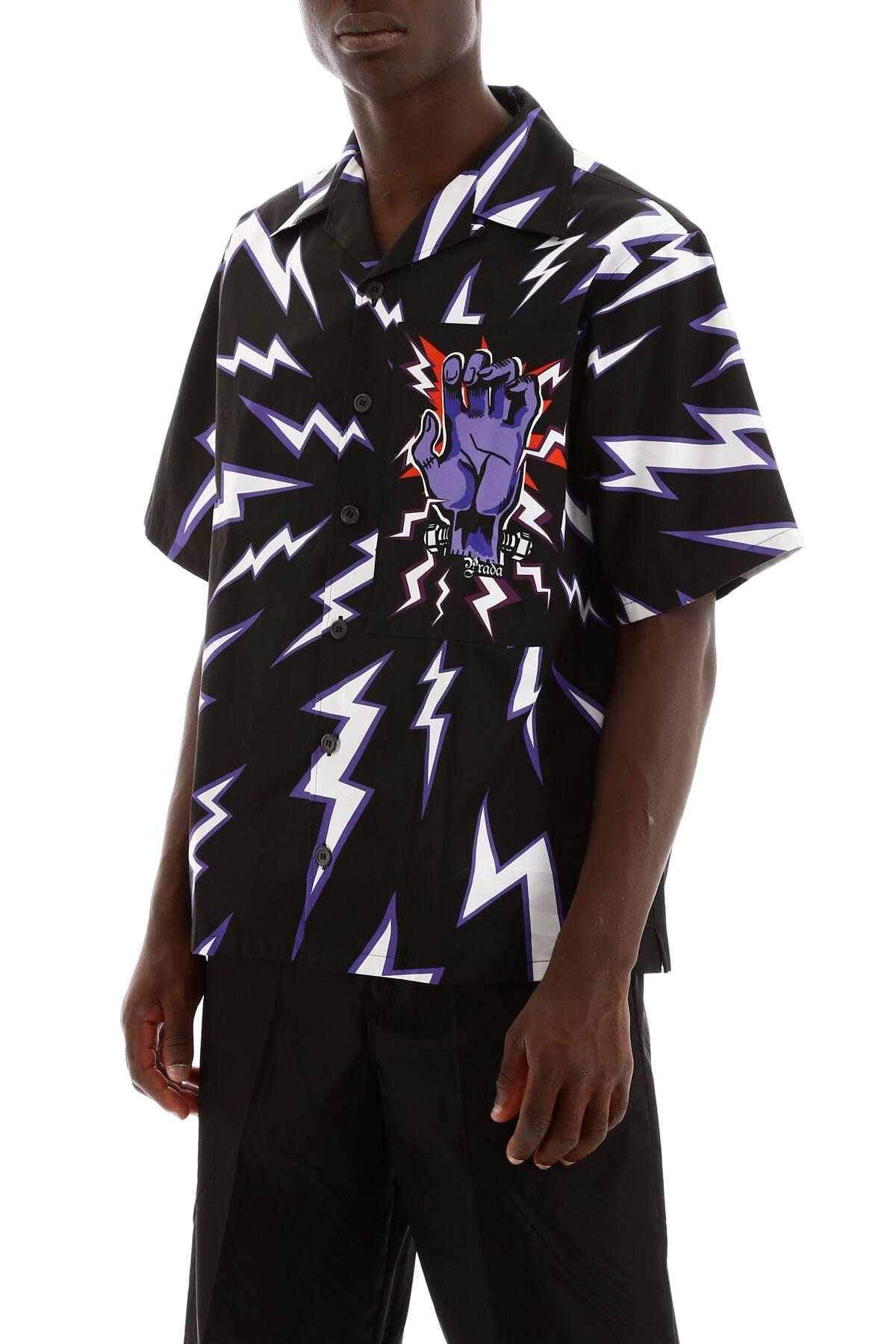 Prada Lightning Bolt Print Shirt in Black for Men | Lyst