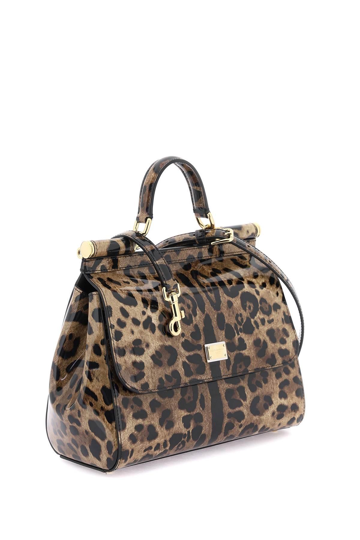 DOLCE & GABBANA Miss Sicily Leopard Print Leather Shoulder Bag Black 