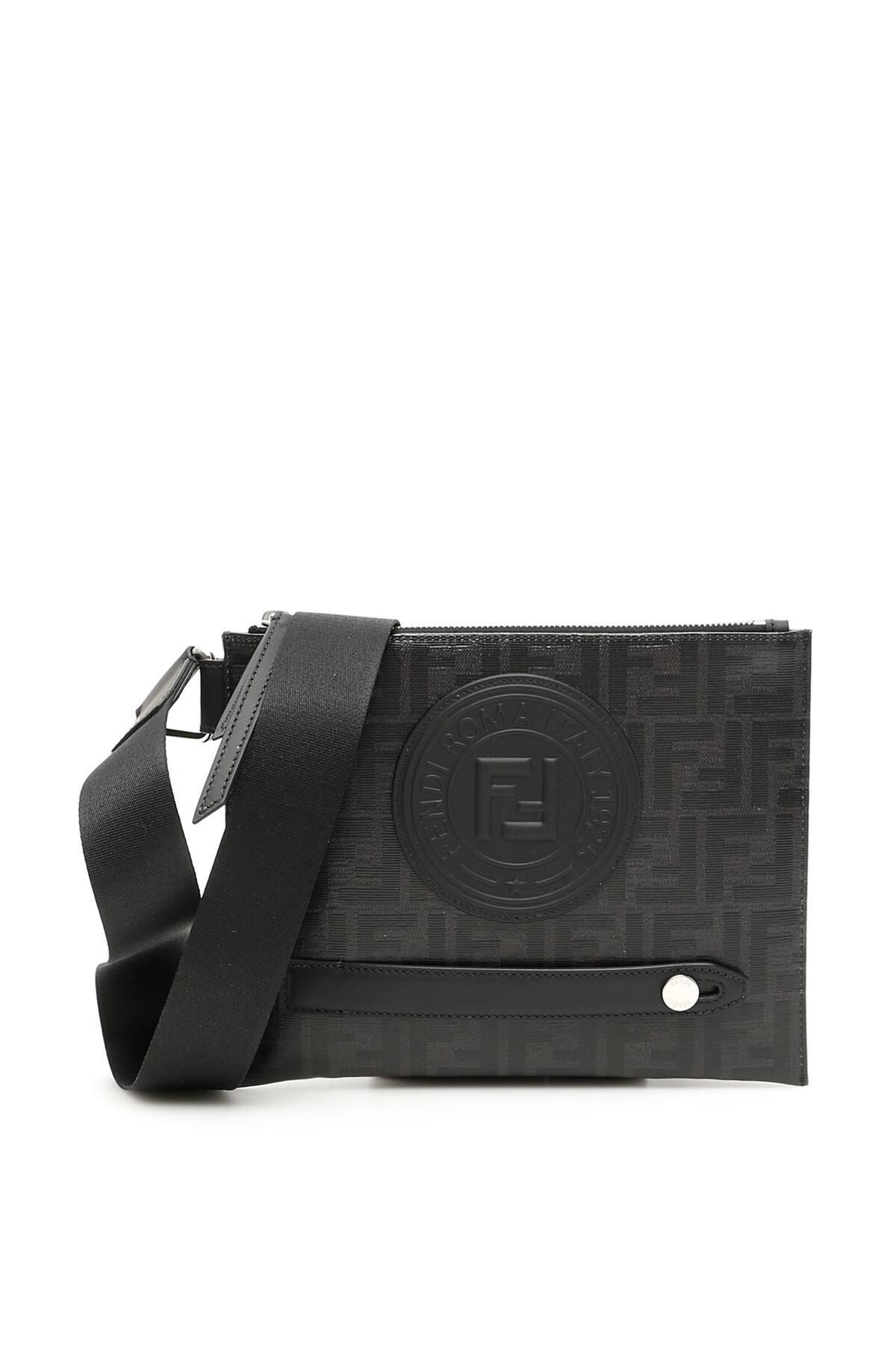 Fendi Leather Stamp Messenger Bag in Black for Men Lyst