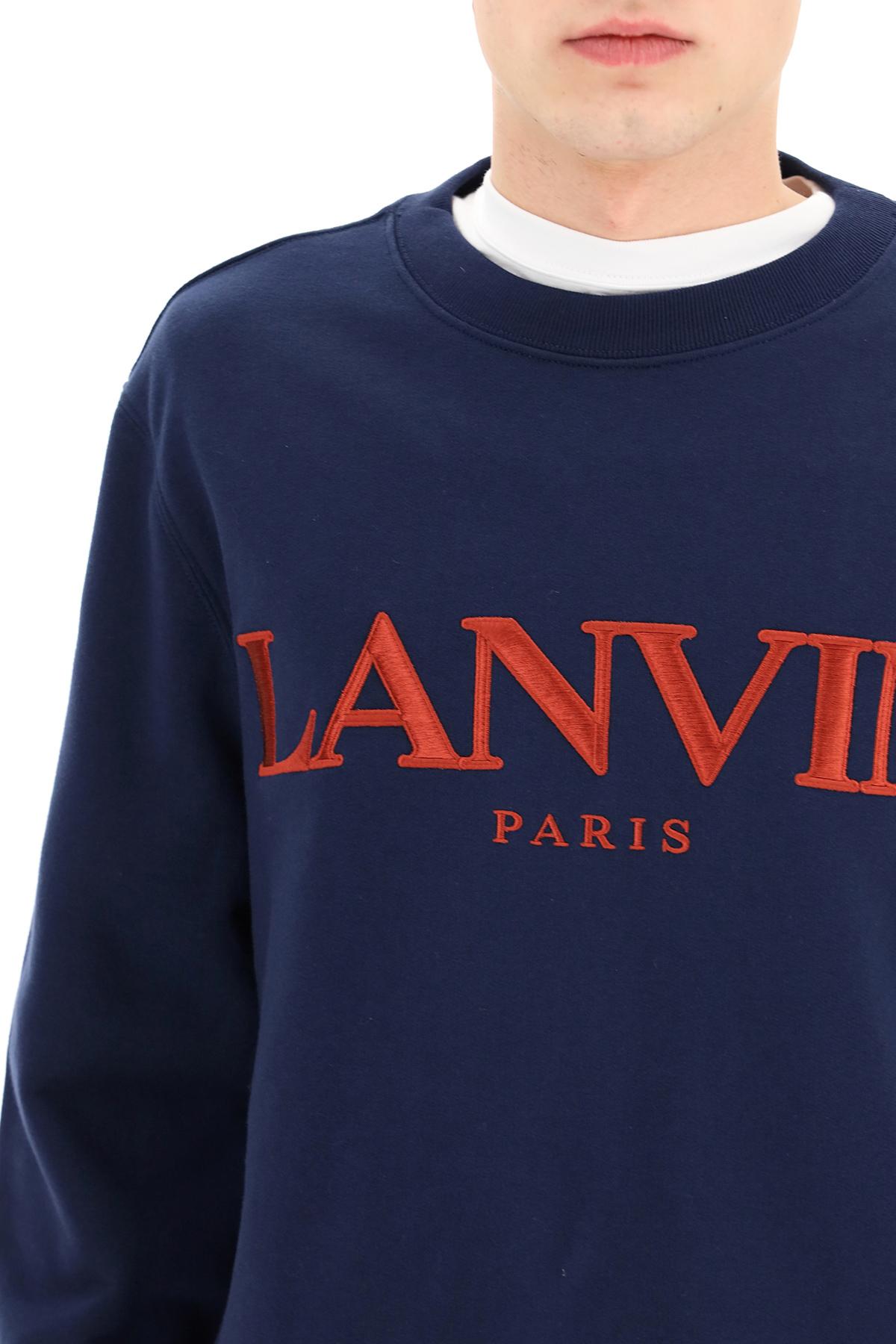 Lanvin Cotton Sweatshirt With Logo Embroidery in Blue,Brown (Blue) for ...