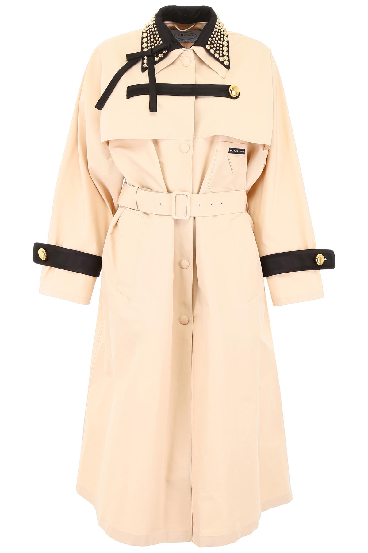 Prada Cotton Trench Coat With Studs in Beige (Natural) | Lyst