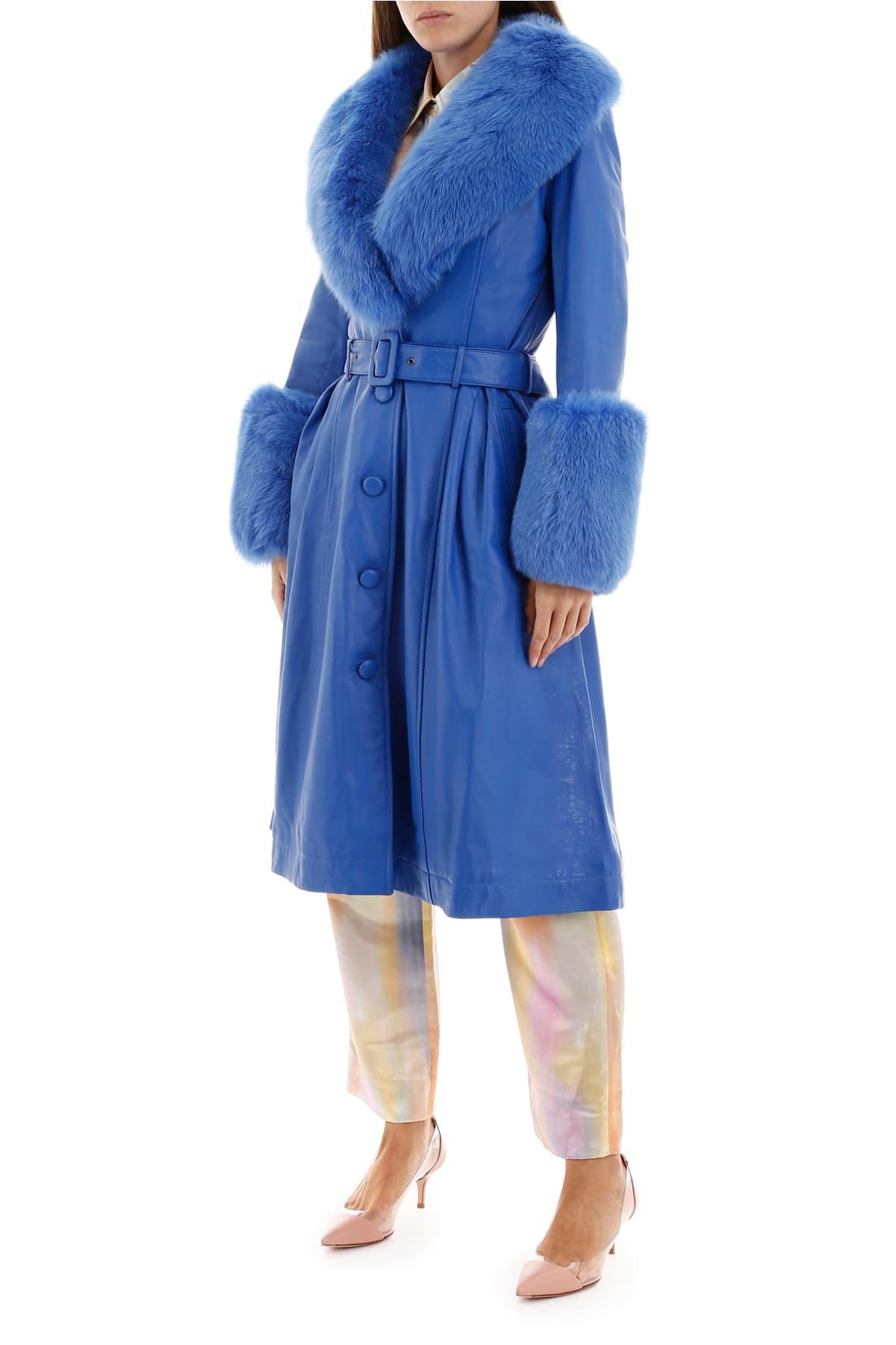 Saks Potts Foxy Fur-trimmed Leather Coat in Blue - Lyst