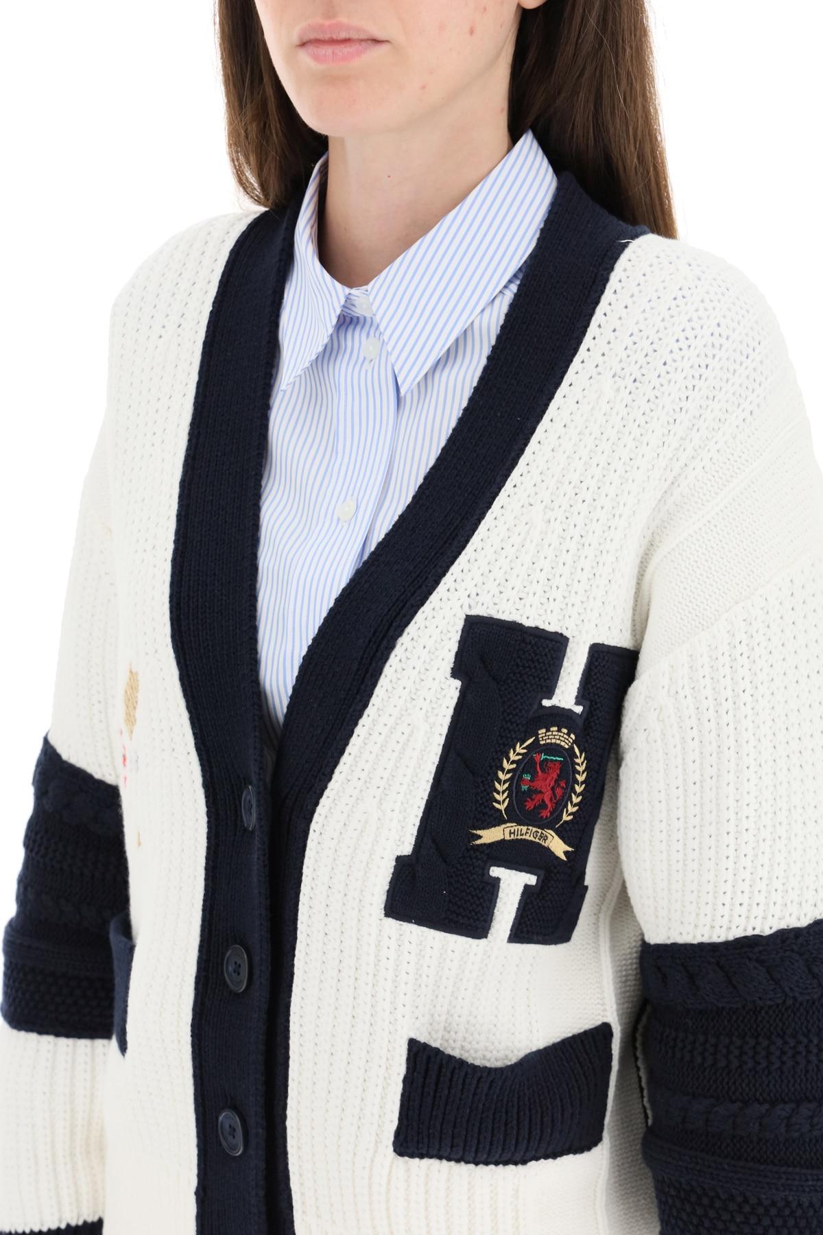 Tommy Hilfiger Letterman Knit Cardigan M Cotton in White,Blue (Blue) - Lyst