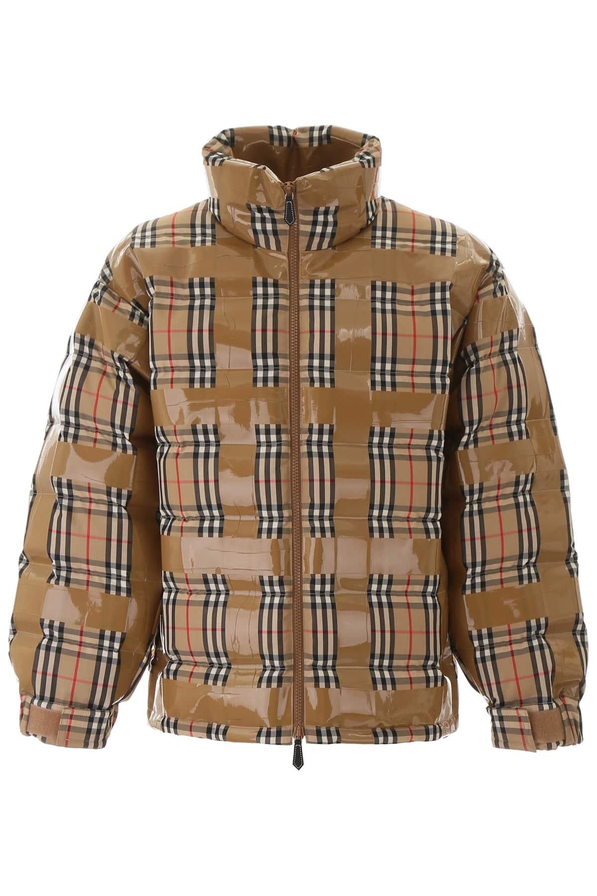 Burberry Tape Vintage Check Puffer Jacket in Natural for Men | Lyst