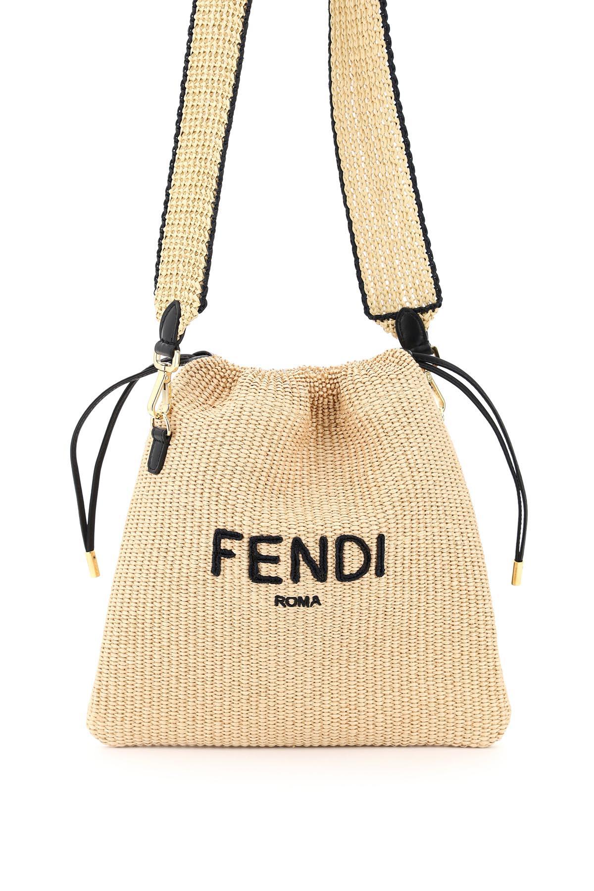 Fendi Pack Small Raffia Pouch in Natural | Lyst