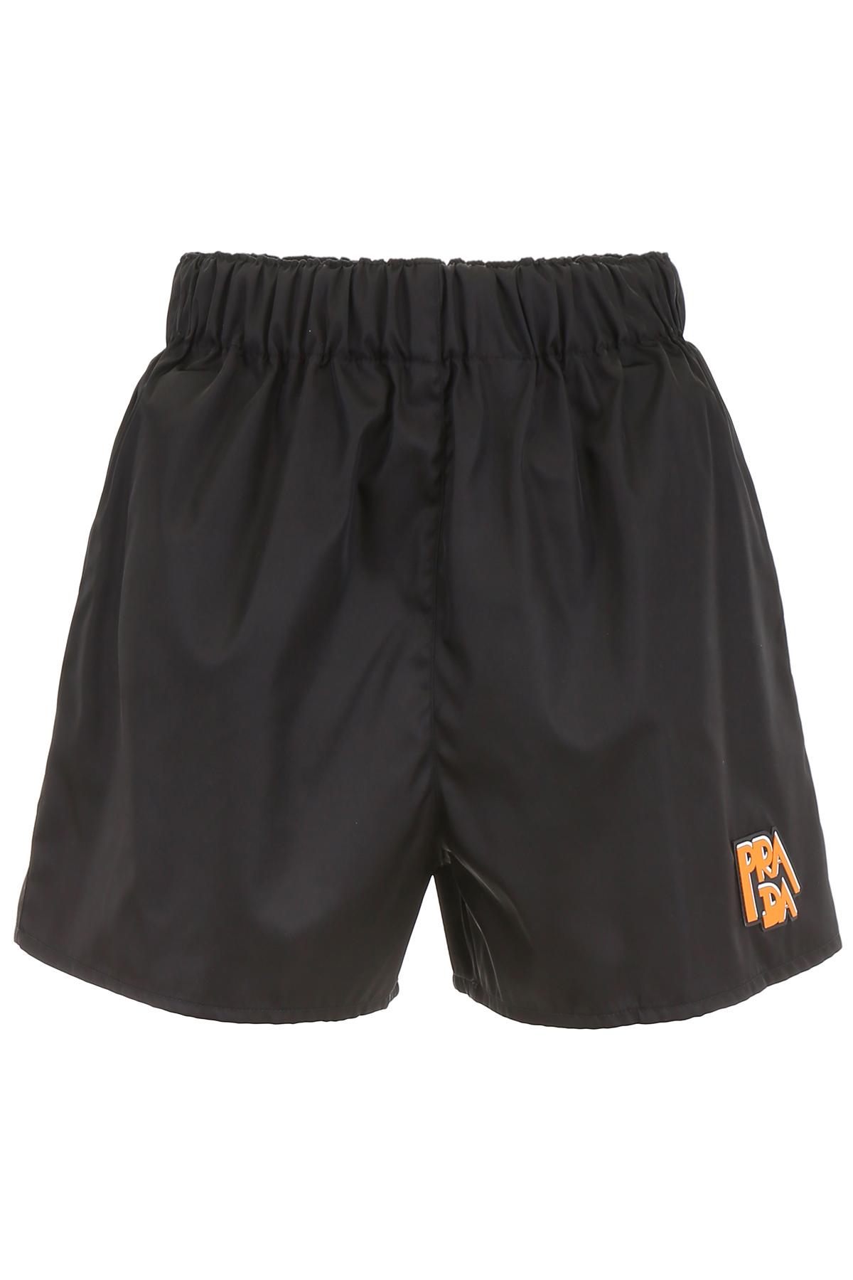 Prada Logo Patch Nylon Shorts in Black | Lyst