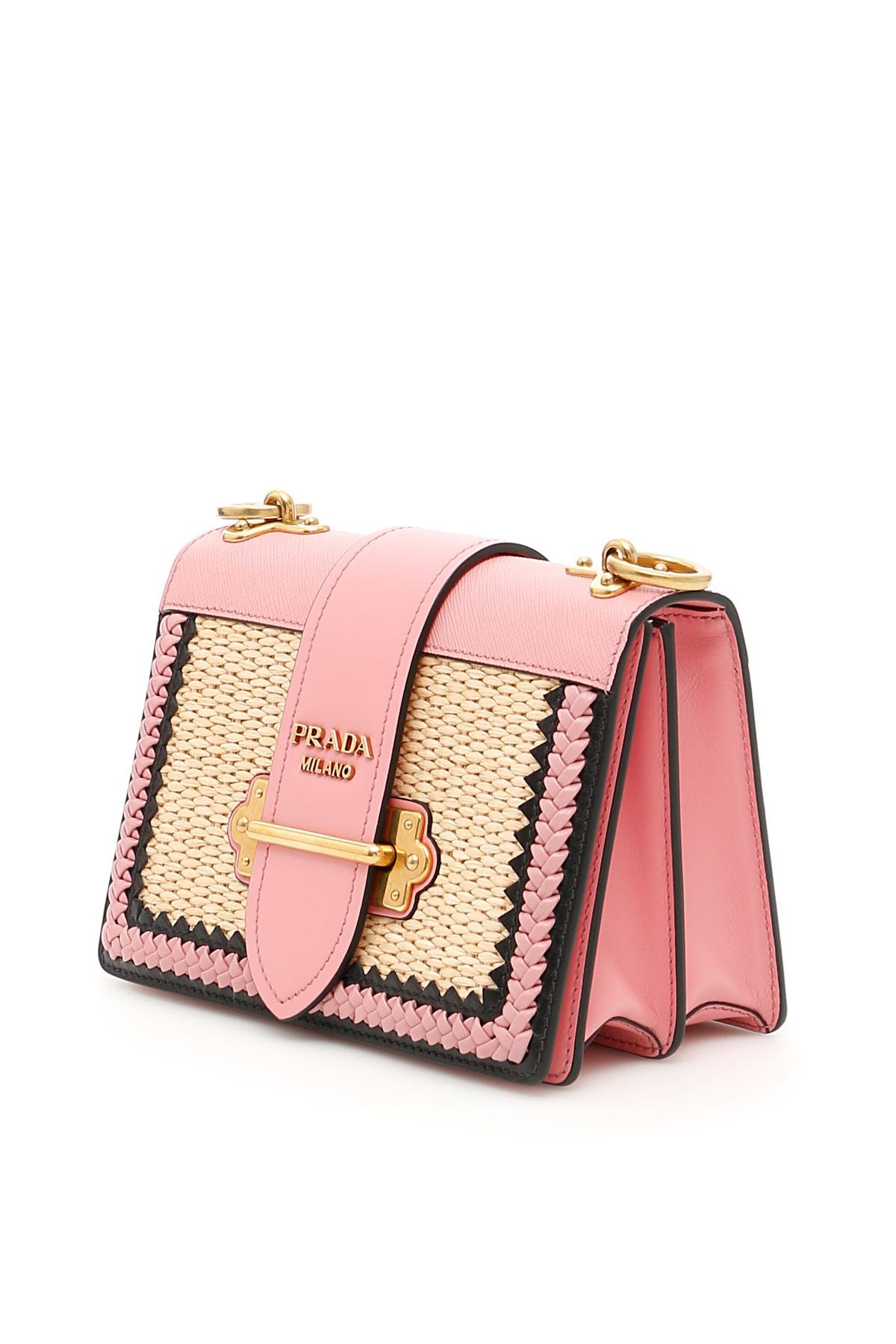 Prada Leather Calfskin And Straw Cahier Bag in Pink Lyst