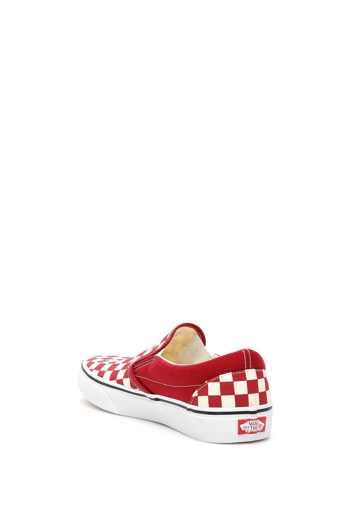 vans slip ons red checkerboard