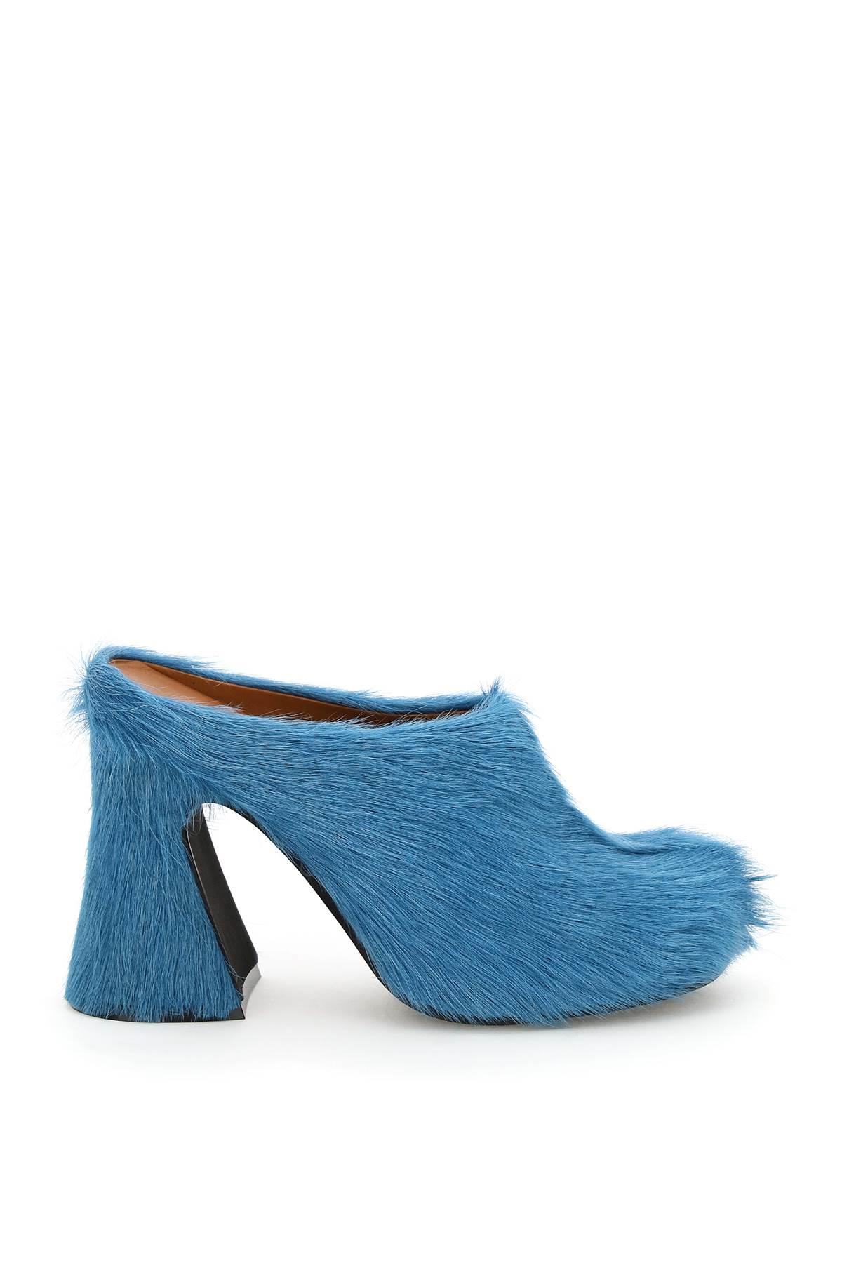 Marni Fur Mules in Blue | Lyst