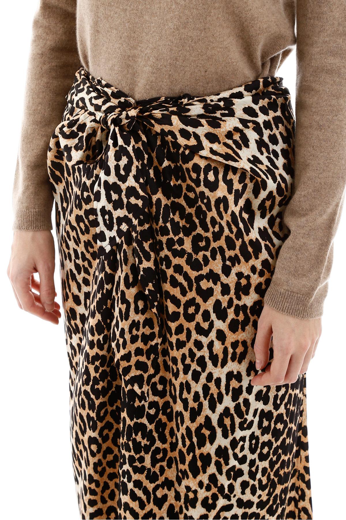 Ganni Silk Leopard Print Skirt in Black,Beige (Black) - Lyst