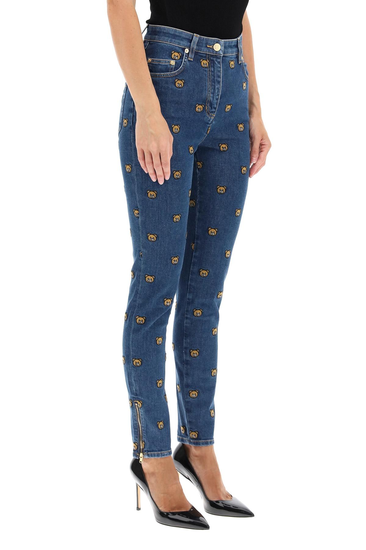 Moschino All-over Teddy Bear Embroidered Denim Jeans in Blue 