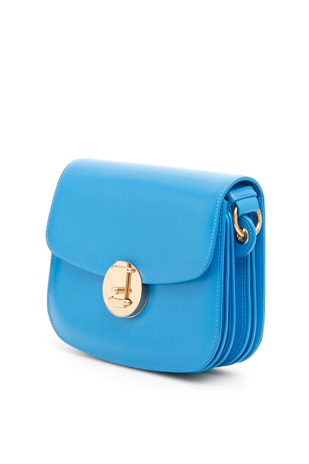 CALVIN KLEIN 205W39NYC Leather Round Lock Shoulder Bag in Light Blue