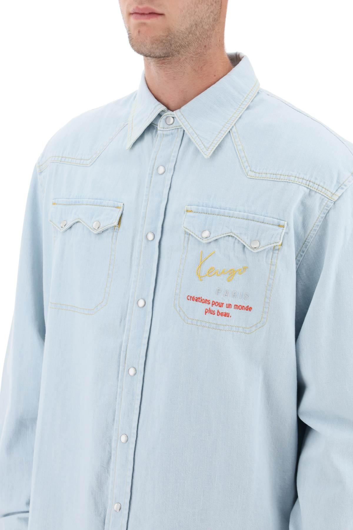 KENZO 'monogram' Denim Cowboy Shirt in Blue for Men