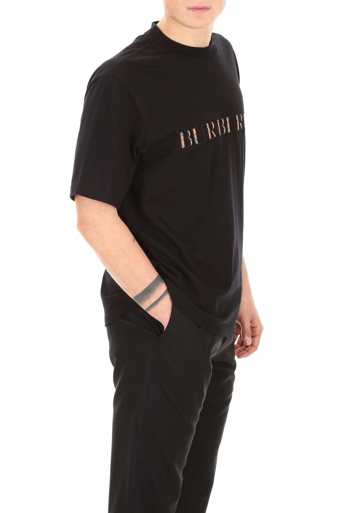 Burberry Check Logo Cotton T-shirt in Black for Men | Lyst