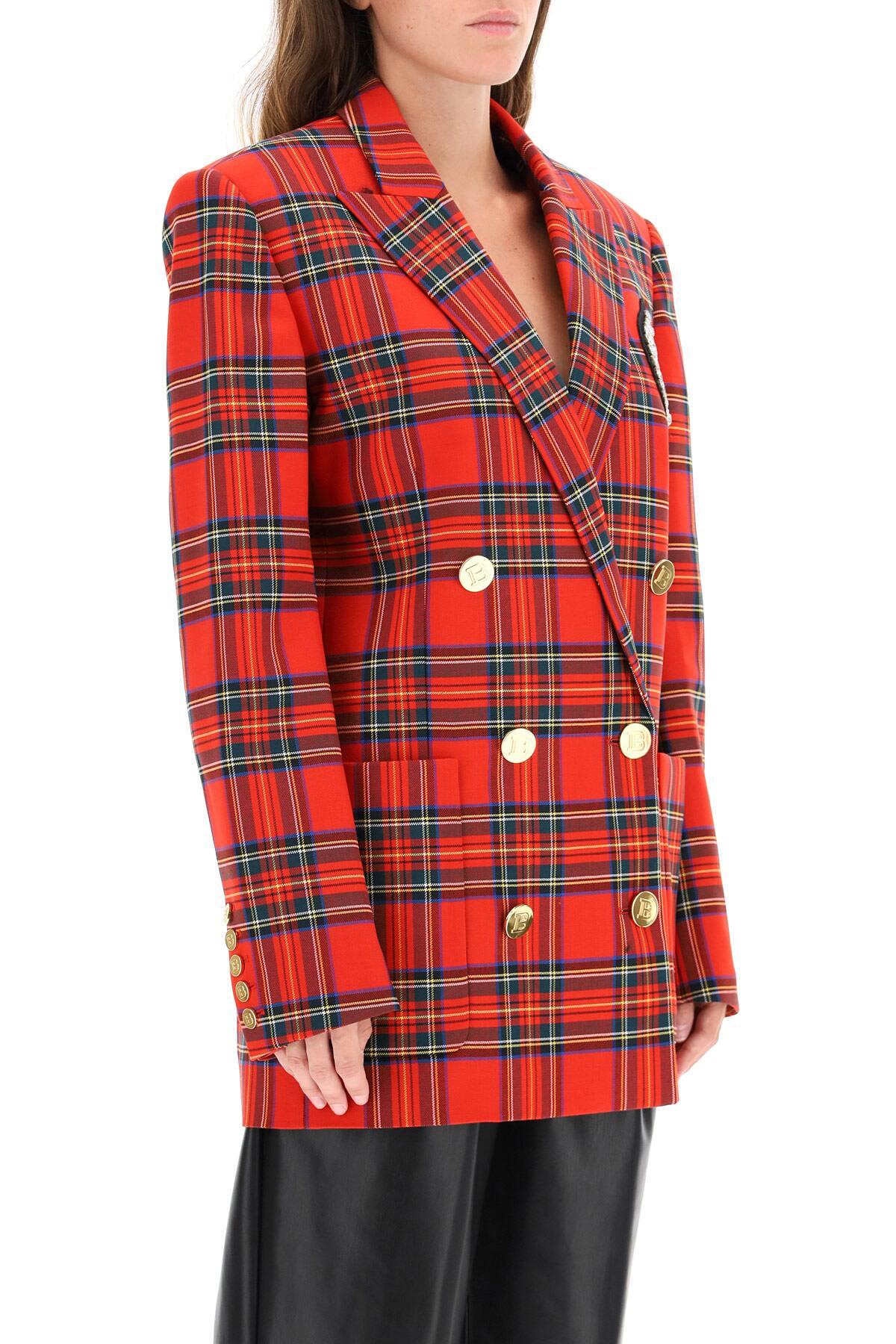 Balmain Tartan Jacket With Jewel Patch in Red,Blue,Yellow (Red) Lyst