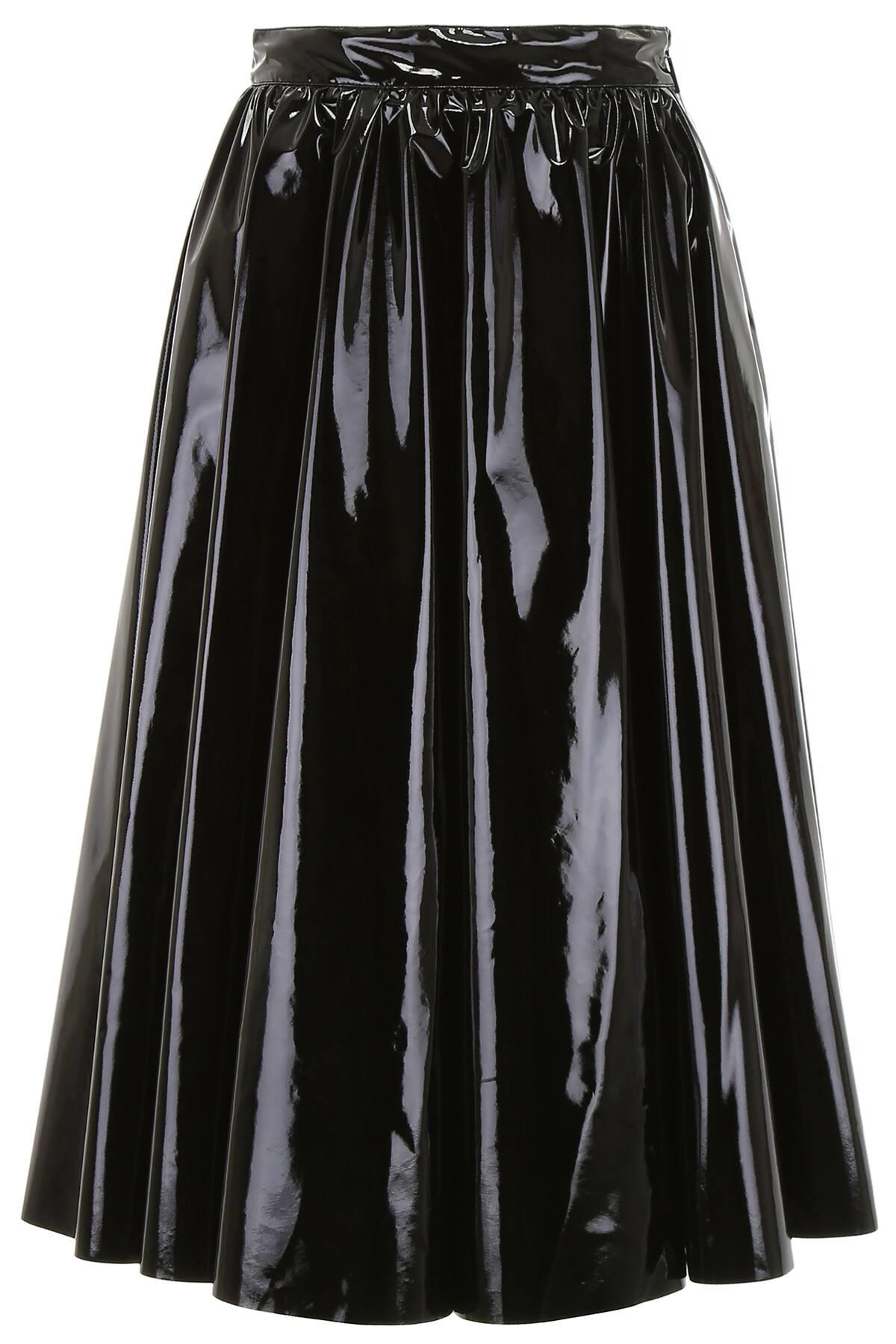 MSGM Vinyl Pleated Midi Skirt in Black | Lyst