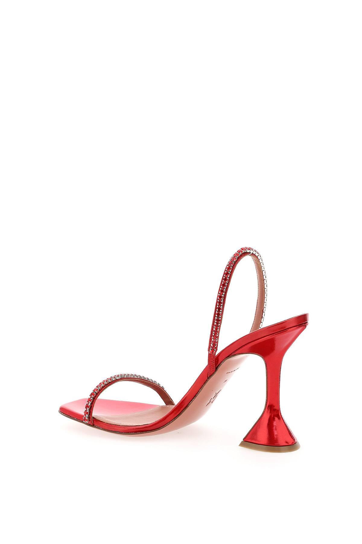 Buy > amina muaddi red heels > in stock